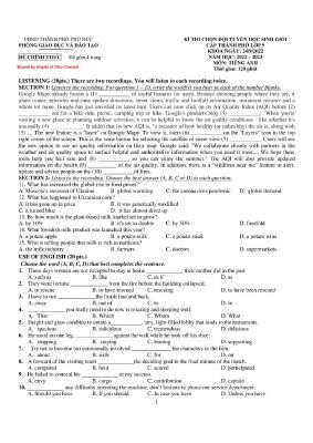 Kỳ thi chọn đội tuyển học sinh giỏi cấp thành phố lớp 9, TP Thủ Đức môn Tiếng Anh năm học 2022-2023 có đáp án bản PDF  Mã