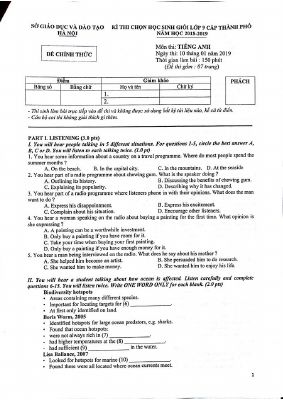 Đề thi chọn học sinh giỏi lớp 9 cấp thành phố, Hà Nội năm học 2018-2019 Mã A187167