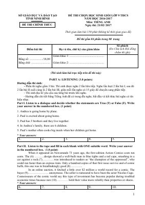 ĐỀ THI CHỌN HỌC SINH GIỎI LỚP 9 THCS TỈNH NINH BÌNH NĂM HỌC 2016-2017 Môn TIẾNG ANH CÓ ĐÁP ÁN Mã A569815