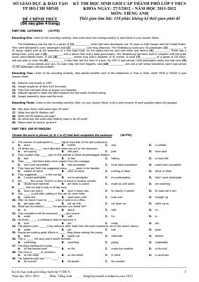 Đề thị chọn học sinh giỏi cấp thành phố (TP HCM) lớp 9 THCS năm học 2011-2012 Mã A923329