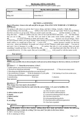 Đề thi chọn HSG Tiếng Anh 9 thị Xã Cửa Lò năm học 2021-2022 Mã A533277
