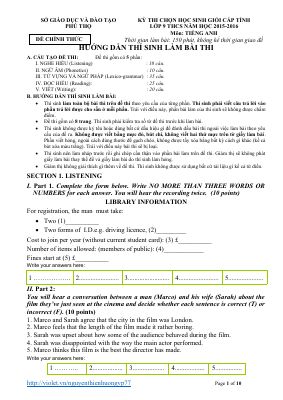 ĐỀ THI CHỌN HOC SINH GIOI CẤP TỈNH LỚP 9 THCS NĂM HỌC 2015-2016 Môn TIẾNG ANH Tỉnh Phú Thọ có đáp án Mã A353271
