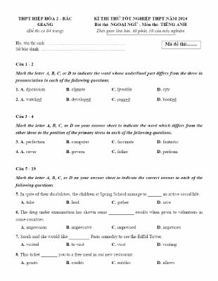 Đề thi minh họa Tiếng Anh 2024 THPT Quốc gia pdf + file word có đáp án
