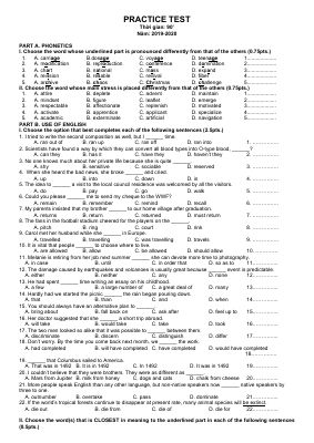 Đề luyện đội tuyển học sinh giỏi Tiếng Anh 10 dự thi học sinh giỏi cấp tỉnh THPT năm học 2019-2020 Mã A876665