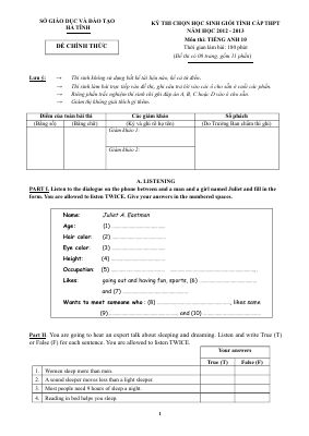 KỲ THI CHỌN HỌC SINH GIỎI TỈNH CẤP THPT NĂM HỌC 2012 - 2013 Môn thi TIẾNG ANH 10 tỉnh Hà Tĩnh có đáp án Mã A906915