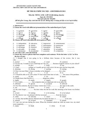 ĐỀ THI OLYMPIC HÀ NỘI - AMSTERDAM 2011 Môn thi TIẾNG ANH - LỚP 10 (Hệ không chuyên) Mã A879834