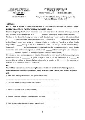 KỲ THI NĂNG KHIẾU LẦN 2 NĂM HOC 2019 - 2020 MÔN TIẾNG ANH KHỐI 11 CHUYÊN TRƯỜNG THPT CHUYÊN NGUYỄN TRÃI - HẢI DƯƠNG Mã A411816