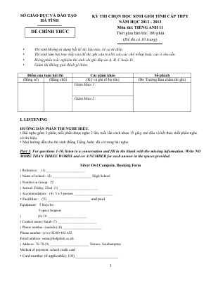 Đề thi chọn học sinh giỏi lớp 11 THPT tỉnh Hà Tĩnh năm học 2012-2013 môn Tiếng Anh có đáp án Mã A335350