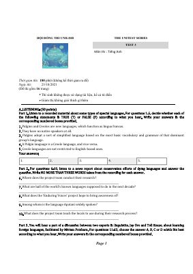 NEC MOCK TEST - HỘI ĐỒNG THI UNILISH - TEST 3 (14 pages) Mã A213957