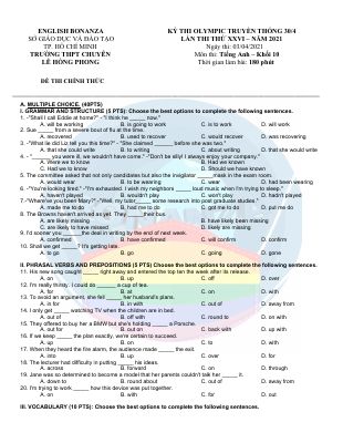 (ENGLISH BONANZA) KỲ THI OLYMPIC TRUYỀN THỐNG 304 LẦN THI THỨ XXVI NĂM 2021 Mã A250369