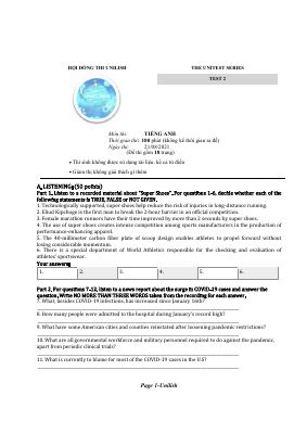 NEC MOCK TEST - HỘI ĐỒNG THI UNILISH - TEST 2 (14 pages)  Mã A887819