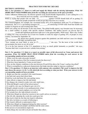 ĐỀ DỰ TUYỂN BUỔI 2 ĐỘI TUYỂN QUỐC GIA NĂM 2021 MÔN TIẾNG ANH - PRACTICE TEST FOR NEC 2021-2022 Mã A120144