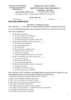 ĐỀ THI KHẢO SÁT CHẤT LƯỢNG ĐỘI TUYỂN HỌC SINH GIỎI KHỐI 12 NĂM HỌC 2021-2022 ĐỀ THI MÔN TIẾNG ANH - HĐ THI LIÊN TRƯỜNG Huyện Hậu Lộc Mã A237405