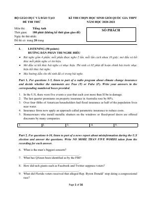 ĐỀ THI THỬ ĐỘI TUYỂN HỌC SINH GIỎI QUỐC GIA  môn Tiếng Anh (MOCK NEC) không đáp án Mã A427657