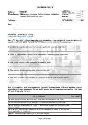 NEC MOCK TEST - WITH KEY - 14 PAGES Mã A159880