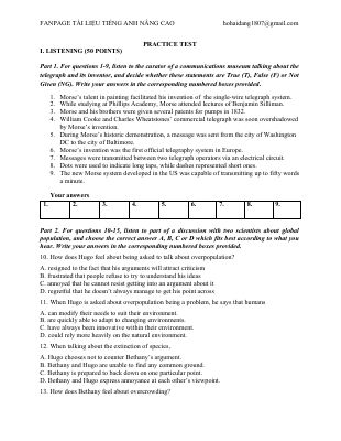 NEC MOCK TEST - FANPAGE TÀI LIỆU TIẾNG ANH NÂNG CAO (19 pages)  Mã A676800