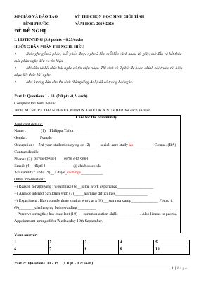 ĐỀ THI CHỌN HỌC SINH GIỎI TỈNH BÌNH PHƯỚC NĂM HỌC 2019-2020 - ĐỀ ĐỀ NGHỊ MÔN TIẾNG ANH 12 CÓ ĐÁP ÁN Mã A107119