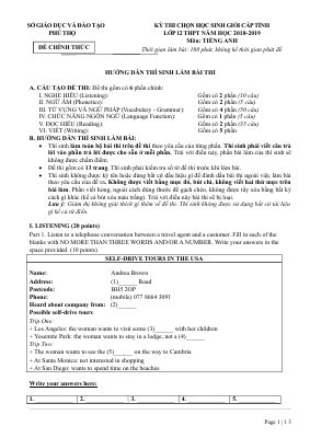 ĐỀ THI CHỌN HỌC SINH GIOI CẤP TỈNH LƠP 12 THPT NĂM HỌC 2018-2019 Môn TIẾNG ANH Mã A898347