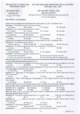 Đề Thi Chọn Học Sinh Giỏi Tiếng Anh Lớp 12 Cấp Tỉnh Đồng Tháp Năm 2016 - 2017 Mã A358393