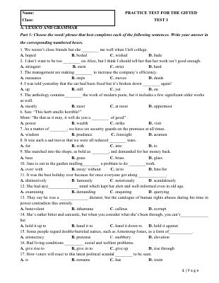 PRACTICE TEST FOR THE GIFTED TEST 1 - ĐỘI TUYỂN QUỐC GIA TIẾNG ANH 2015 - THPT LƯƠNG VĂN CHÁNH Mã A970367