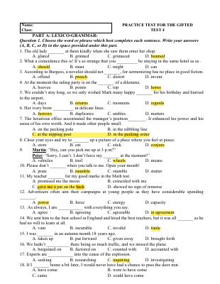 PRACTICE TEST FOR THE GIFTED TEST 4 - ĐỘI TUYỂN QUỐC GIA TIẾNG ANH 2015   Mã A774251