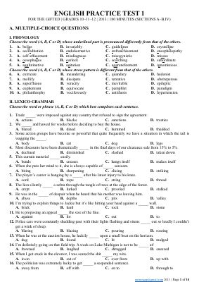 ENGLISH PRACTICE TEST 1 FOR THE GIFTED GRADES 101112 2013 180 MINUTES (SECTIONS AB.IV) Mã A857836