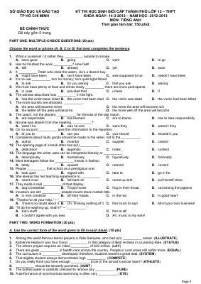 Đề thi chọn học sinh giỏi Tiếng Anh lớp 12 TP HCM năm học 2012-2013 Mã A933024
