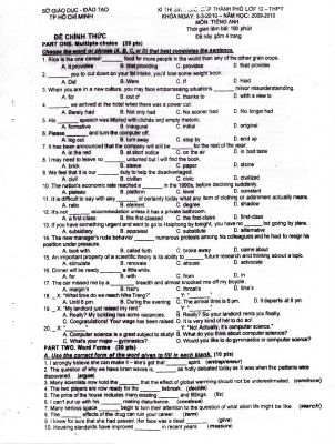 Đề thi chọn đội tuyển học sinh giỏi THPT TP Hồ Chí Minh môn Tiếng Anh  năm 2009-2010   Mã A458459