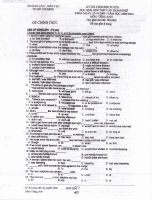 Đề thi chọn đội tuyển học sinh giỏi THPT Vòng 1 TP Hồ Chí Minh  môn Tiếng Anh  năm 2009-2010  Mã A803548