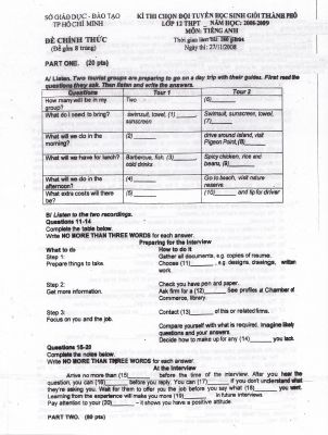 Đề thi chọn đội tuyển học sinh giỏi THPT Vòng 1 TP Hồ Chí Minh  môn Tiếng Anh  năm 2008-2009  Mã A238754