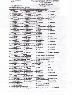 Đề thi chọn đội tuyển học sinh giỏi THPT TP Hồ Chí Minh môn Tiếng Anh  năm 2008-2009  Mã A630116