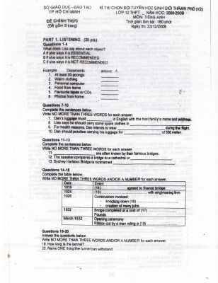Đề thi chọn đội tuyển học sinh giỏi THPT Vòng 2 TP Hồ Chí Minh  môn Tiếng Anh năm 2008-2009  Mã A209650