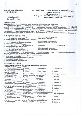 Kỳ thi OLYMPIC truyền thống 30-4 TP Hồ Chí Minh lần 1 năm 2015 môn Tiếng Anh 10 - ĐỀ THI CHÍNH THỨC Mã A845672