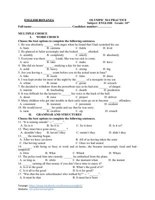 (ENGLISH BONANZA) Đề ôn luyện Olympic 30-4 môn Tiếng Anh 10 Mã A477296