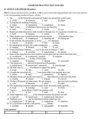 ASSORTED PRACTICE TEST 19-02-2021 - Học sinh giỏi Tiếng Anh 11 THPT Mã A891941