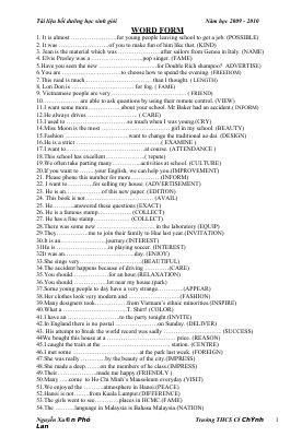 300 câu Word form học sinh giỏi Tiếng Anh 9 THCS Mã A673411