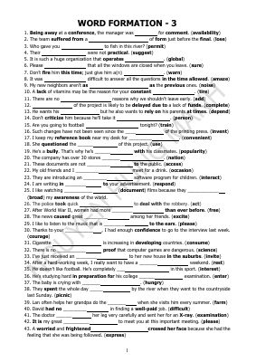 WORD FORMATION - 3 - 80 câu hỏi - ôn luyện đội tuyển học sinh giỏi Tiếng Anh 9 cấp tỉnh thành phố năm 2022  Mã A602564