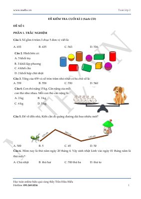 Bộ 5 đề kiểm tra cuối học kì II Sách Cánh diều - Toán lớp 2