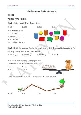 Bộ 5 đề kiểm tra cuối học kì II Sách Kết nối tri thức với cuộc sống - Toán lớp 2