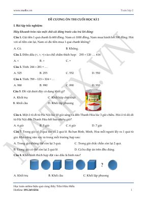 Đề cương ôn tập cuối học kì IISách Kết nối tri thức với cuộc sống - Toán lớp 2