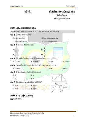 10 đề thi cuối học kì  II môn Toán lớp 2 năm học 2020 - 2021