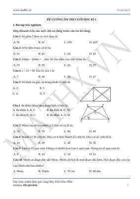 Đề cương ôn tập cuối học kì 1 Cánh Diều - Toán lớp 2