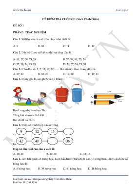 Bộ 5 đề kiểm tra cuối học kì 1 Sách Cánh Diều - Toán lớp 2