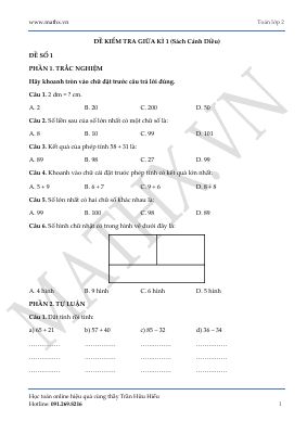 Bộ 5 đề kiểm tra giữa học kì 1 - Sách Cánh Diều - Toán lớp 2