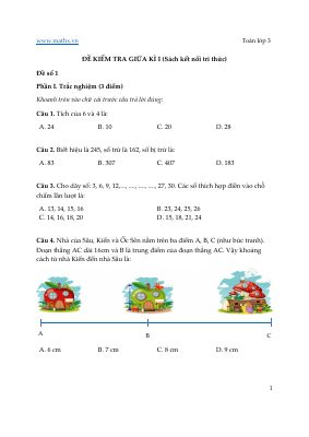 Bộ đề ônthi giữa kì 1 môn Toán lớp 3 bộ kết nối tri thức.
