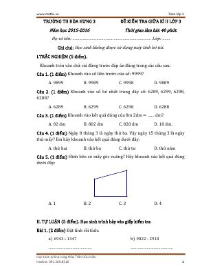Bộ đề ônthi giữa kì 2 môn Toán lớp 3 năm học 2021 - 2022