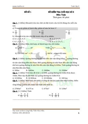 10 đề thi cuối học kì II Toán lớp 4