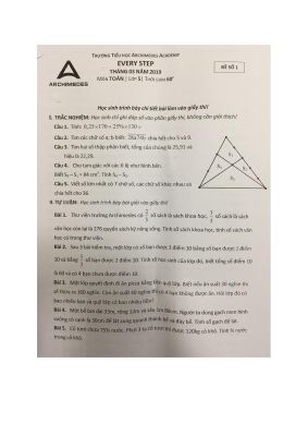 Đề thi thử cấp 2 trường Archimedes tháng 3 năm học 2019 - 2020