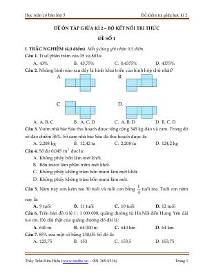 Đề kiểm tra giữa học kì II - Toán 5 - KNTT