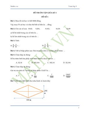 Đề ôn tập giữa học kì I Toán 5